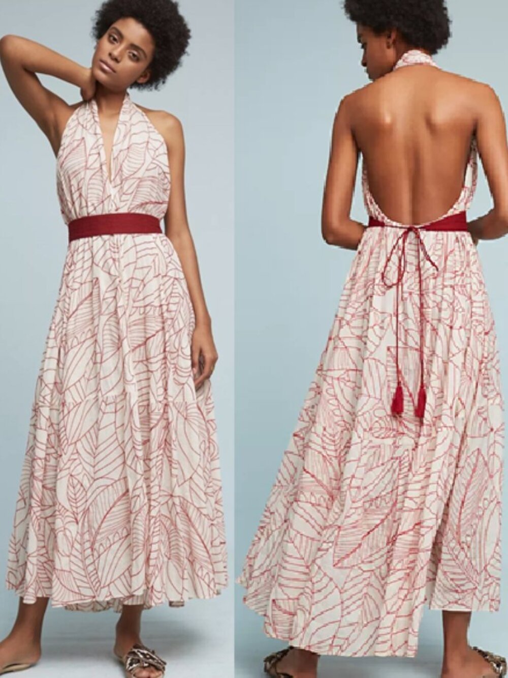 NWT Anthropologie Samarkand Embroidered Halter Maxi Dress XS/S Boho Cotton